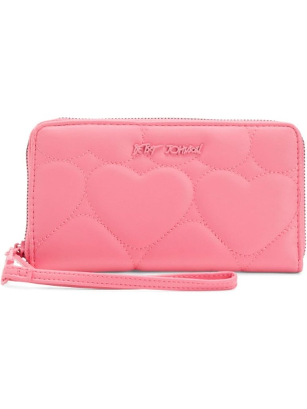 Quilted Heart Zip Around Wallet with Wristlet, Pink, 8x5, Card Slots & Pockets